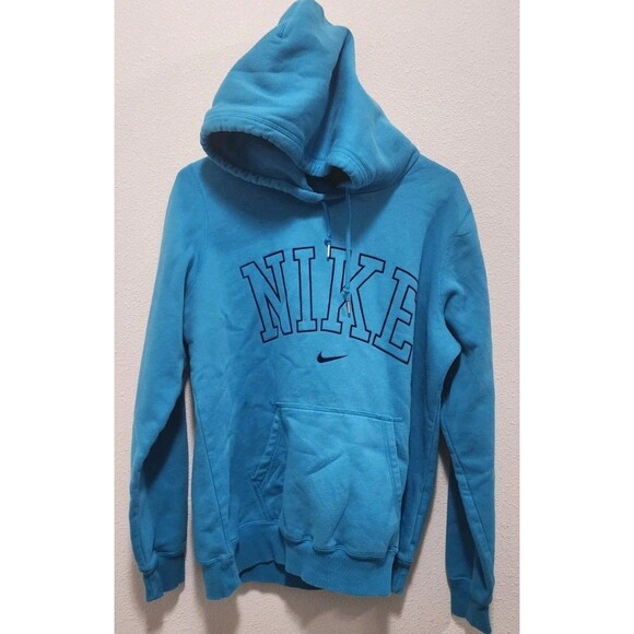 Nike Womens Spellout Swoosh Velvet Logo Blue Hoodie Sweatshirt Size XLarge - Picture 2 of 5